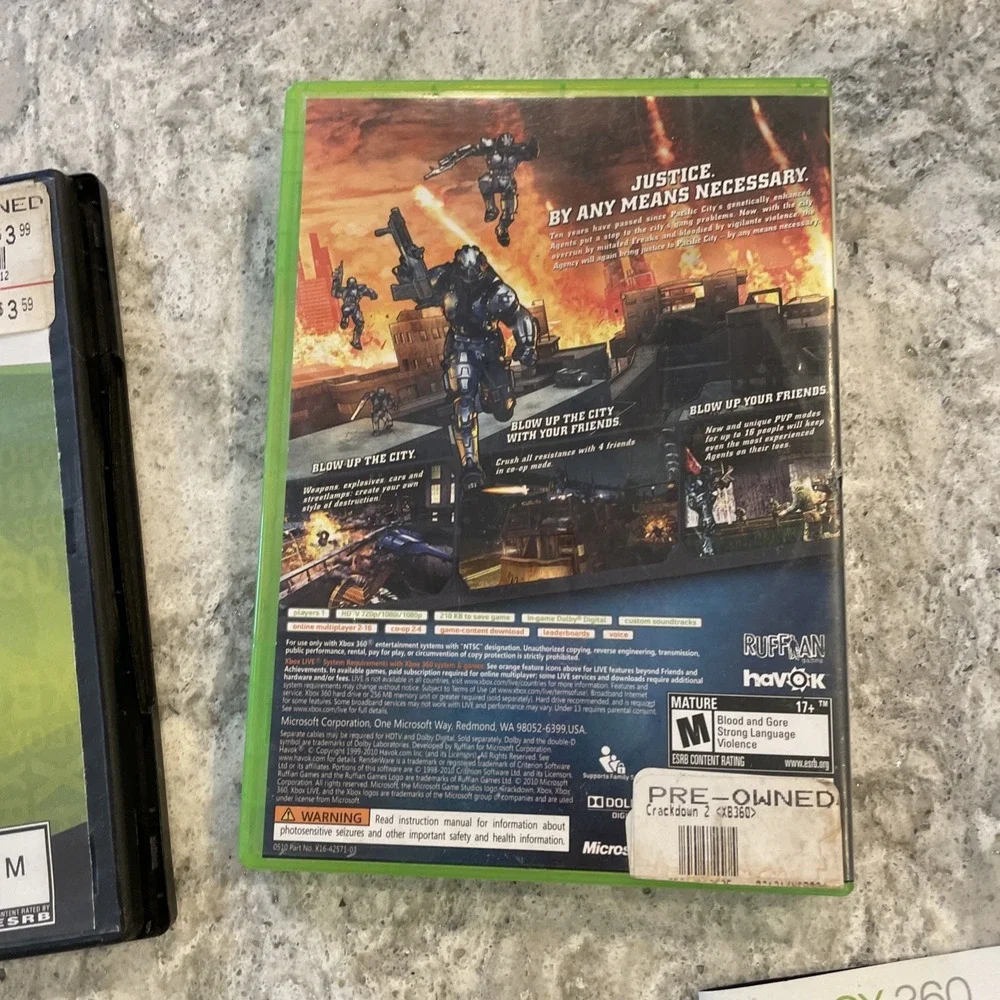 Crackdown I 1 & 2 II Microsoft Xbox 360 2010 With Case Ruffman Games